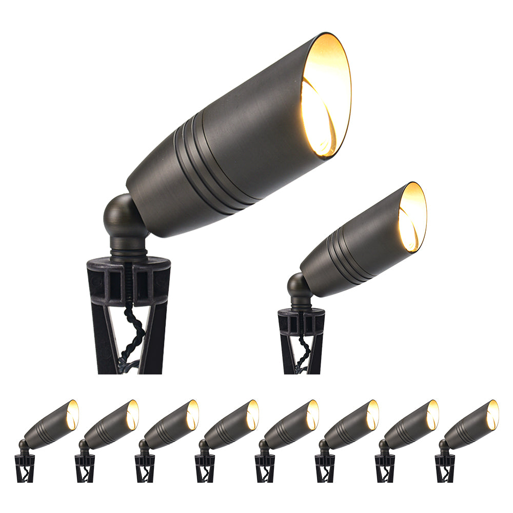 Solid Brass LED Landscape Spot Light 2W to 12W Adjustable Wattage (240LM to 480LM) 10PK