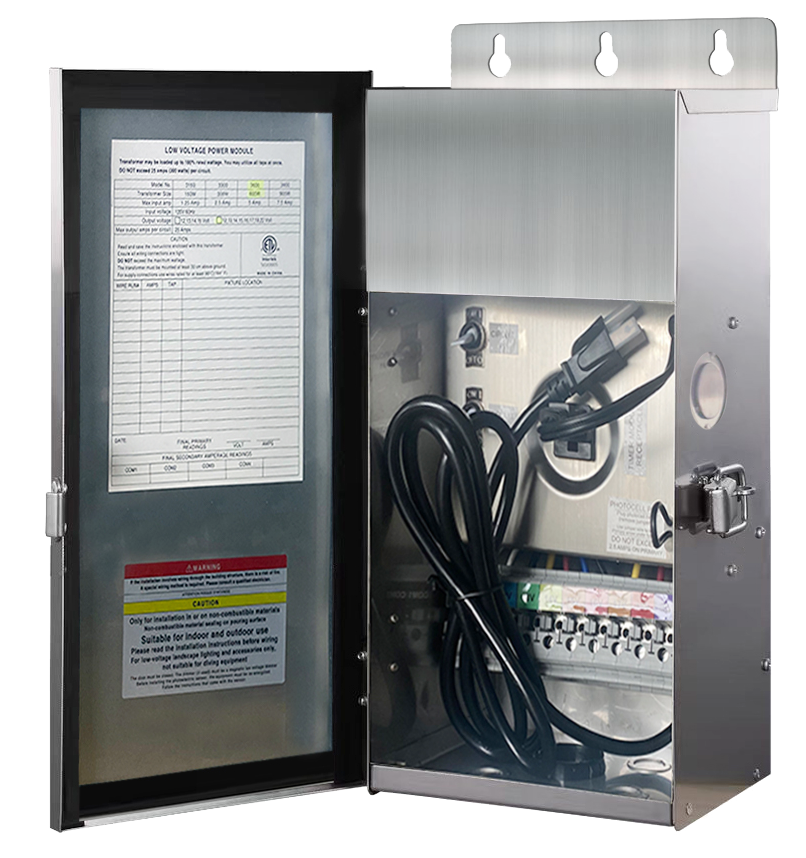 Low Voltage Transformer with Timer (Stainless Steel) 120Vac 600W Output Multi-Tap 12/13/14/15/16/17/18/22V 1PK