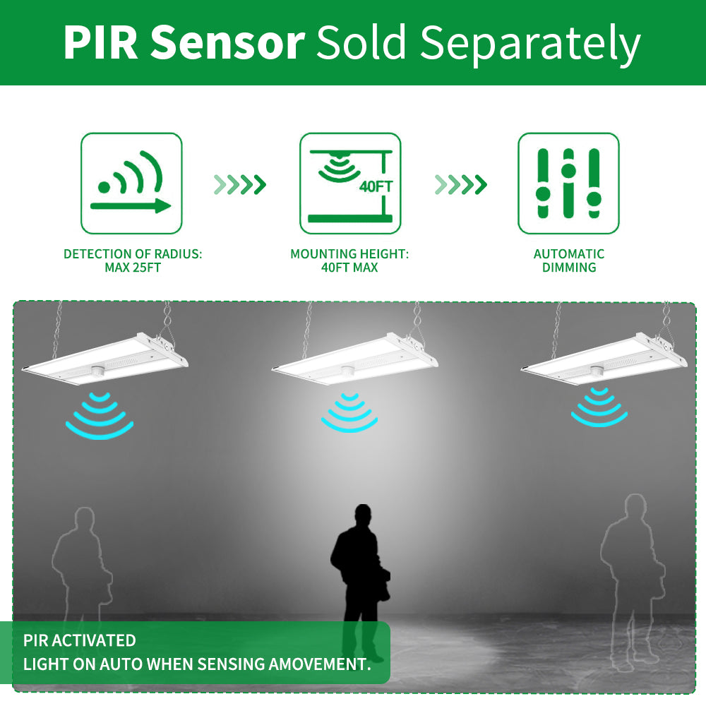 Haloitte Lighting 2FT LED Linear High Bay Light with Sensor Base 120-277Vac Selectable Wattage 80W to 165W 5000K 0-10V Dim