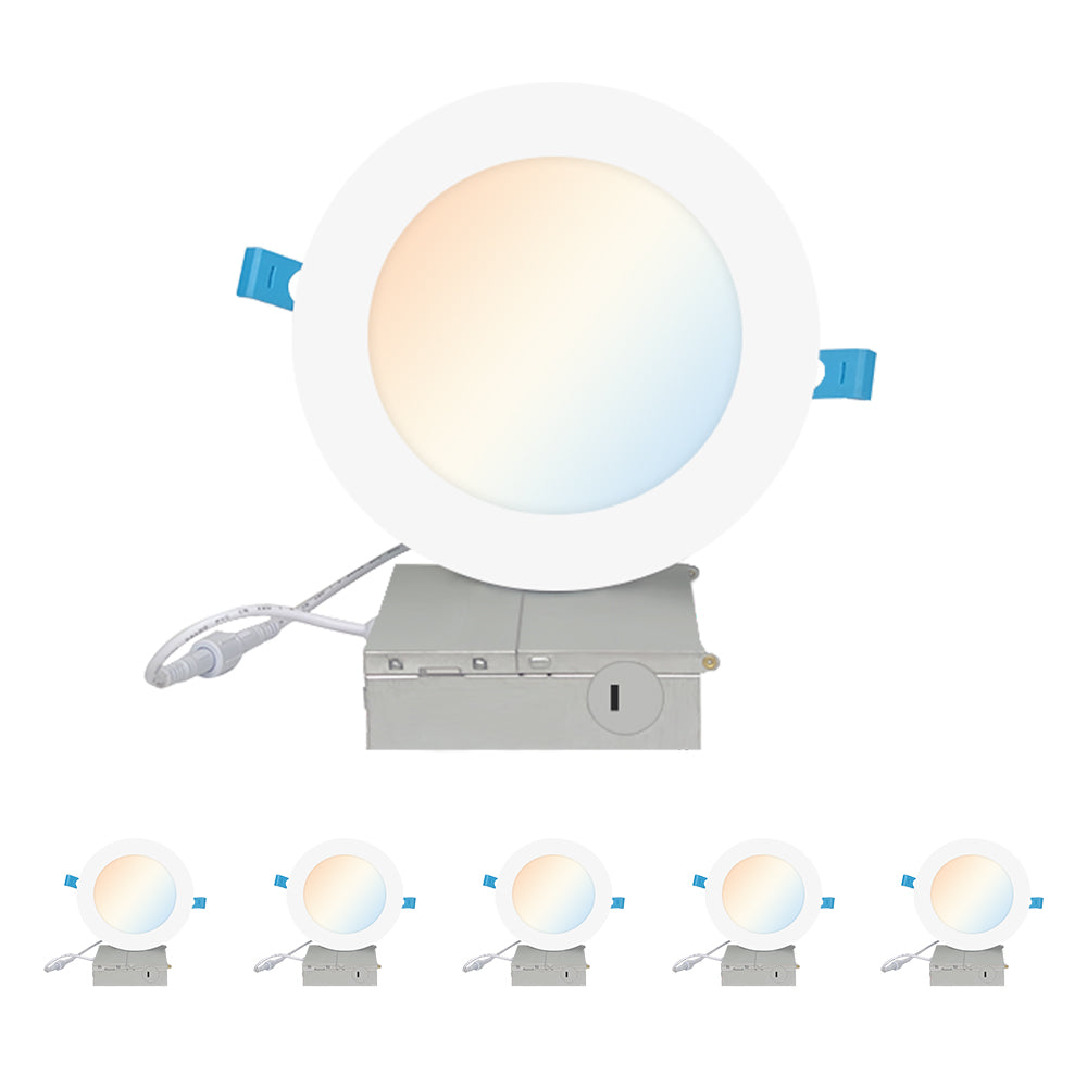 Haloitte Lighting 4 Inch 9.5W Slim Recessed Light 120Vac Selectable CCT 2700K to 5000K 1-10V Traic Dim CRI 90+ 665LM 6PK