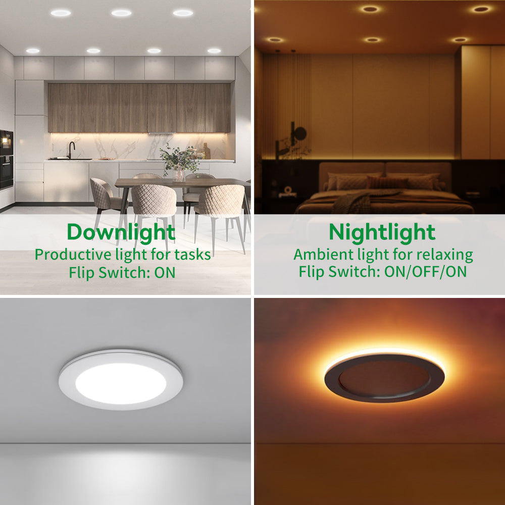 Haloitte Lighting 4 Inch 11W Recessed Downlight with 3W Nightlight Trim 120Vac Selectable CCT 2700K to 5000K  1-10V Triac Dim CRI 90+ 800LM