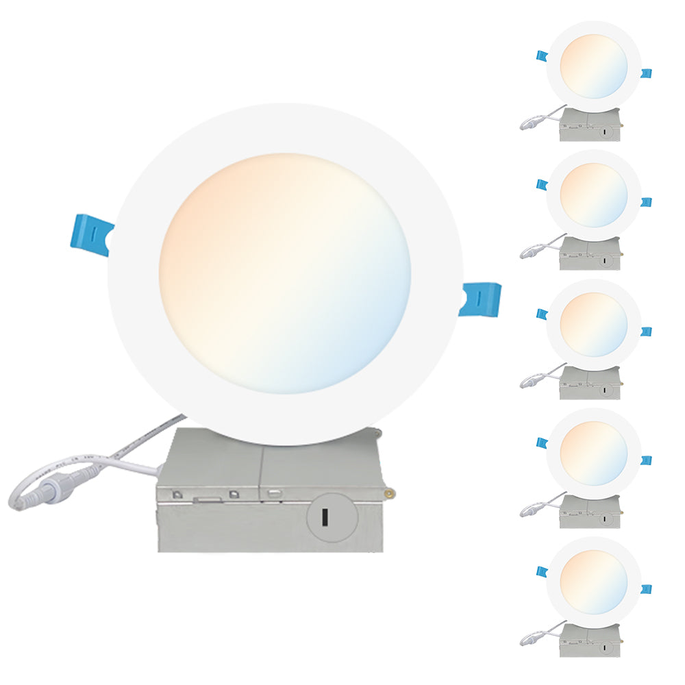 Haloitte Lighting 6 Inch 13.5W Slim Recessed Light 120Vac Selectable CCT 2700K to 5000K 1-10V Traic Dim CRI 90+ 950LM 6PK