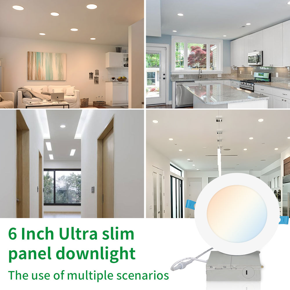 Haloitte Lighting 6 Inch 13.5W Slim Recessed Light 120Vac Selectable CCT 2700K to 5000K 1-10V Traic Dim CRI 90+ 950LM 6PK