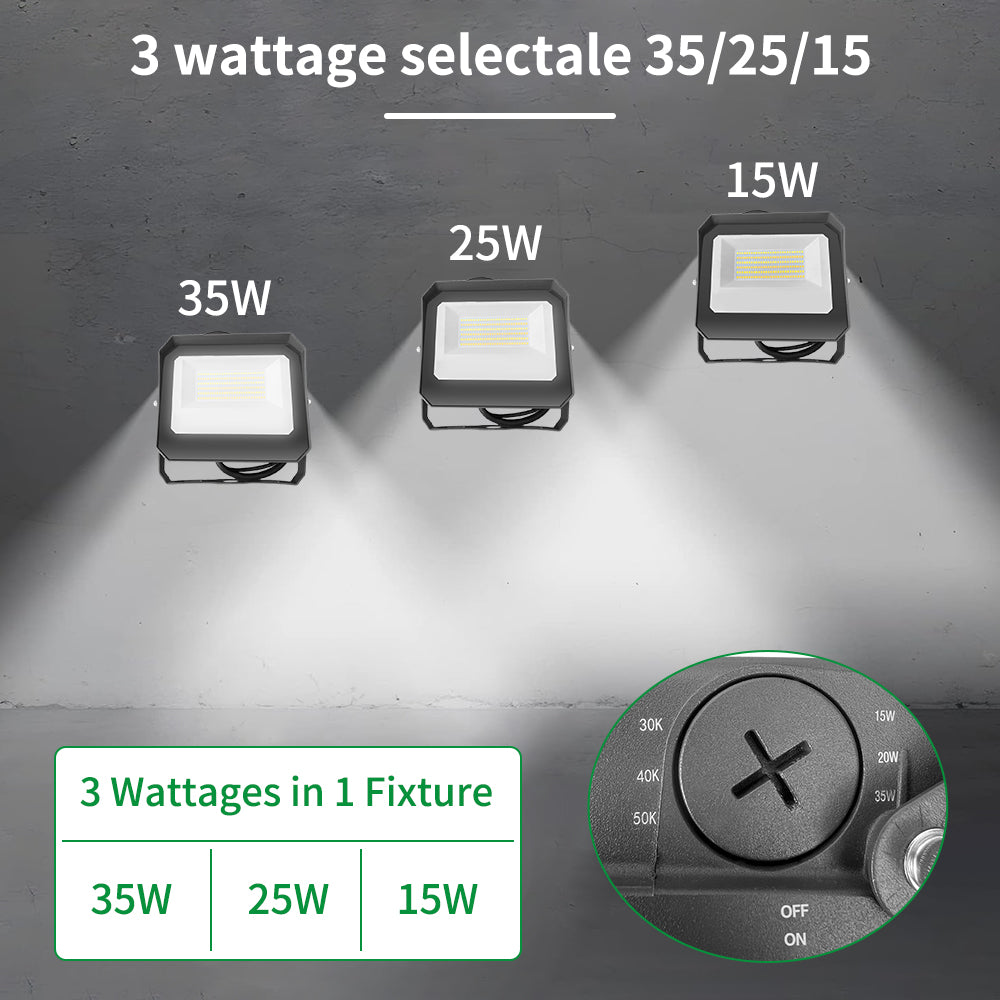 Haloitte Lighting LED Flood Light with Bypassable Photocell 120-277Vac Selectable Wattage 100W to 150W Selectable CCT 3000K to 5000K 0-10V Dim IP65 Outdoor