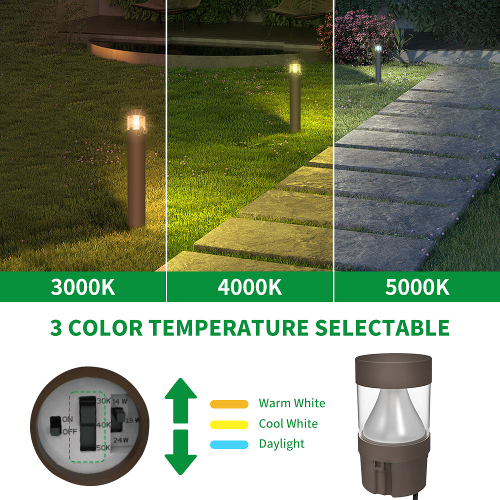 Haloitte Lighting Bronze Round Flat Top LED Bollard with Cone Reflector 120-277Vac Selectable Wattage 14W to 24W Selectable CCT 3000K to 5000K 0-10V Dim IP65 Outdoor