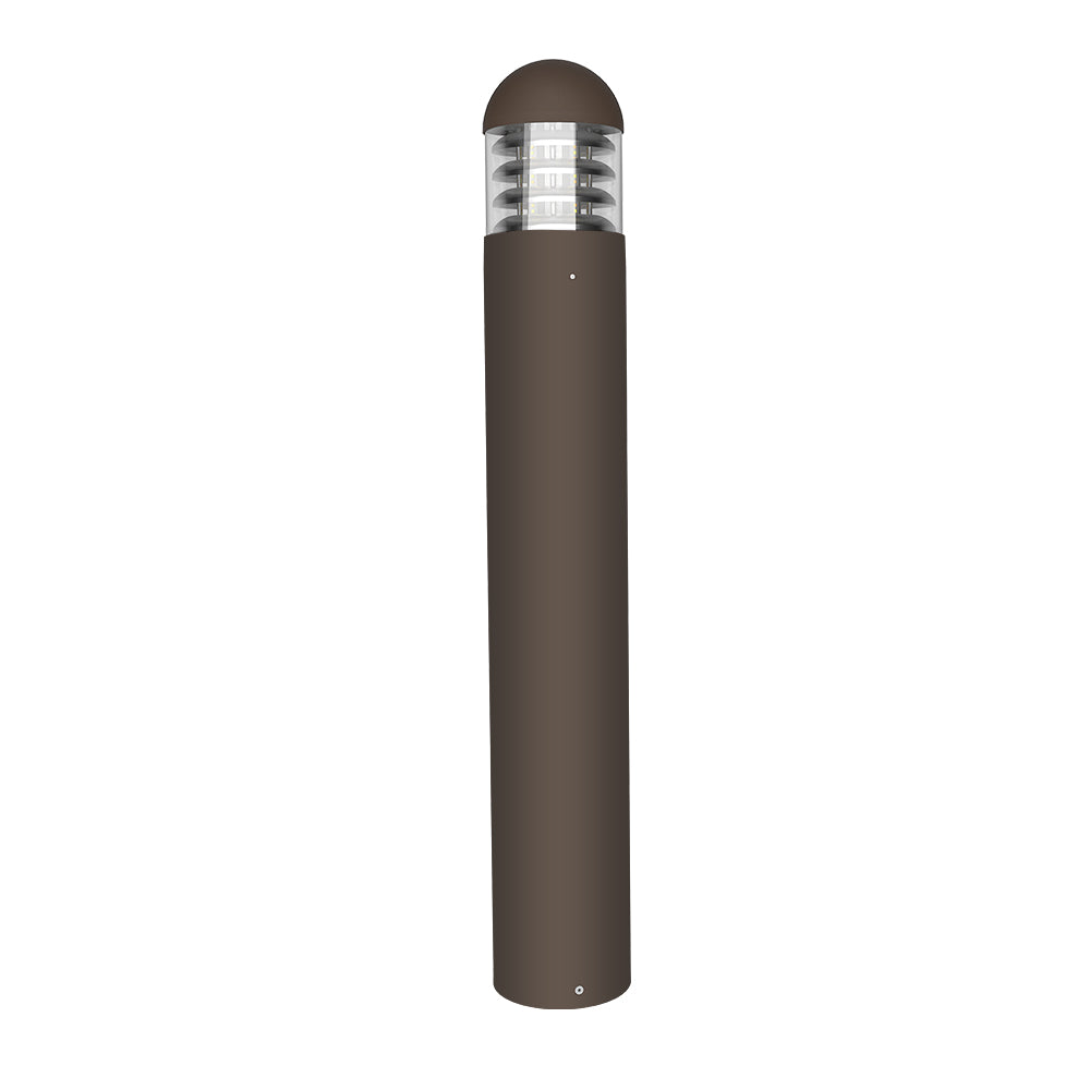 Haloitte Lighting Bronze Round Dome Top LED Bollard with Louvers 120-277Vac Selectable Wattage 14W to 24W Selectable CCT 3000K to 5000K 0-10V Dim IP65 Outdoor