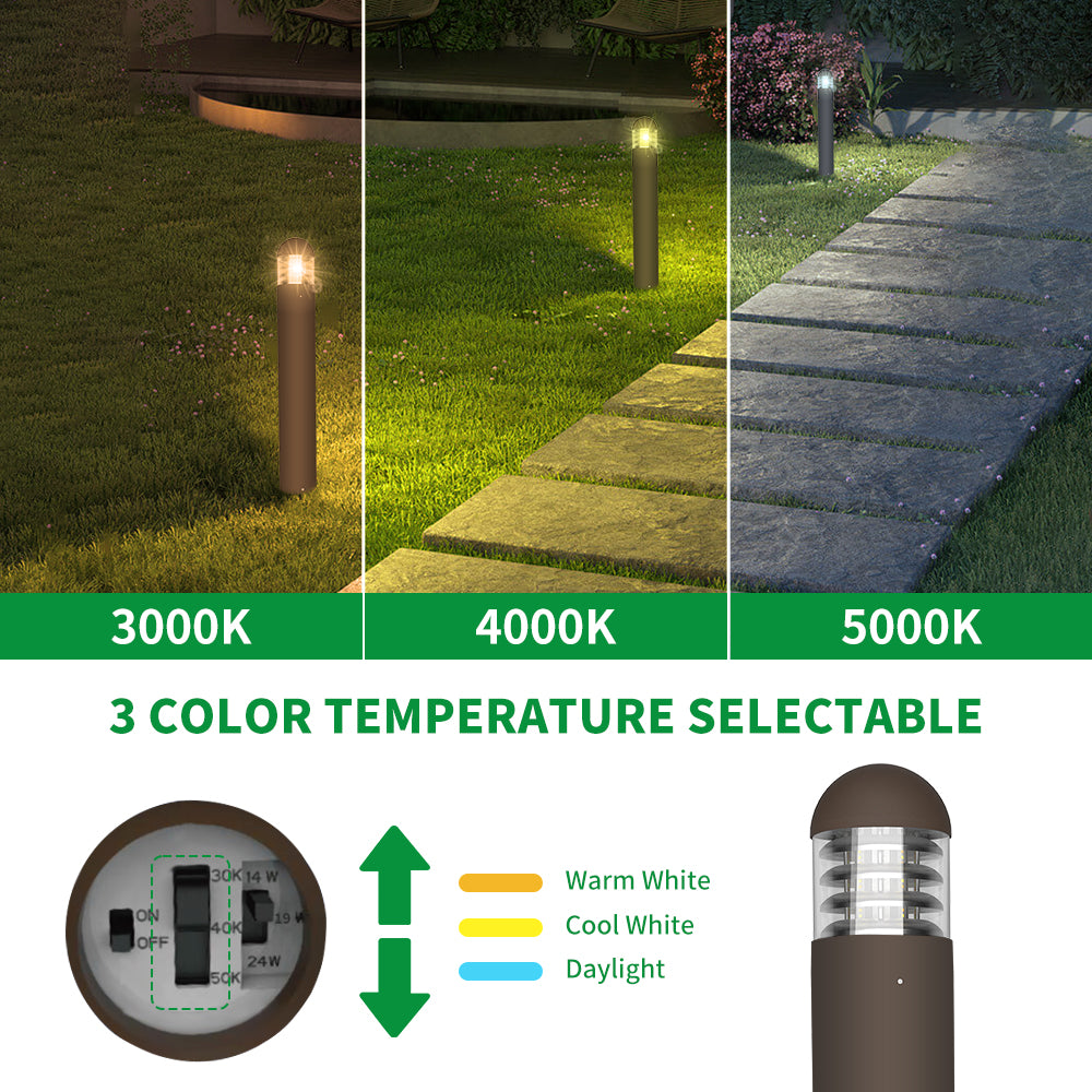 Haloitte Lighting Bronze Round Dome Top LED Bollard with Louvers 120-277Vac Selectable Wattage 14W to 24W Selectable CCT 3000K to 5000K 0-10V Dim IP65 Outdoor