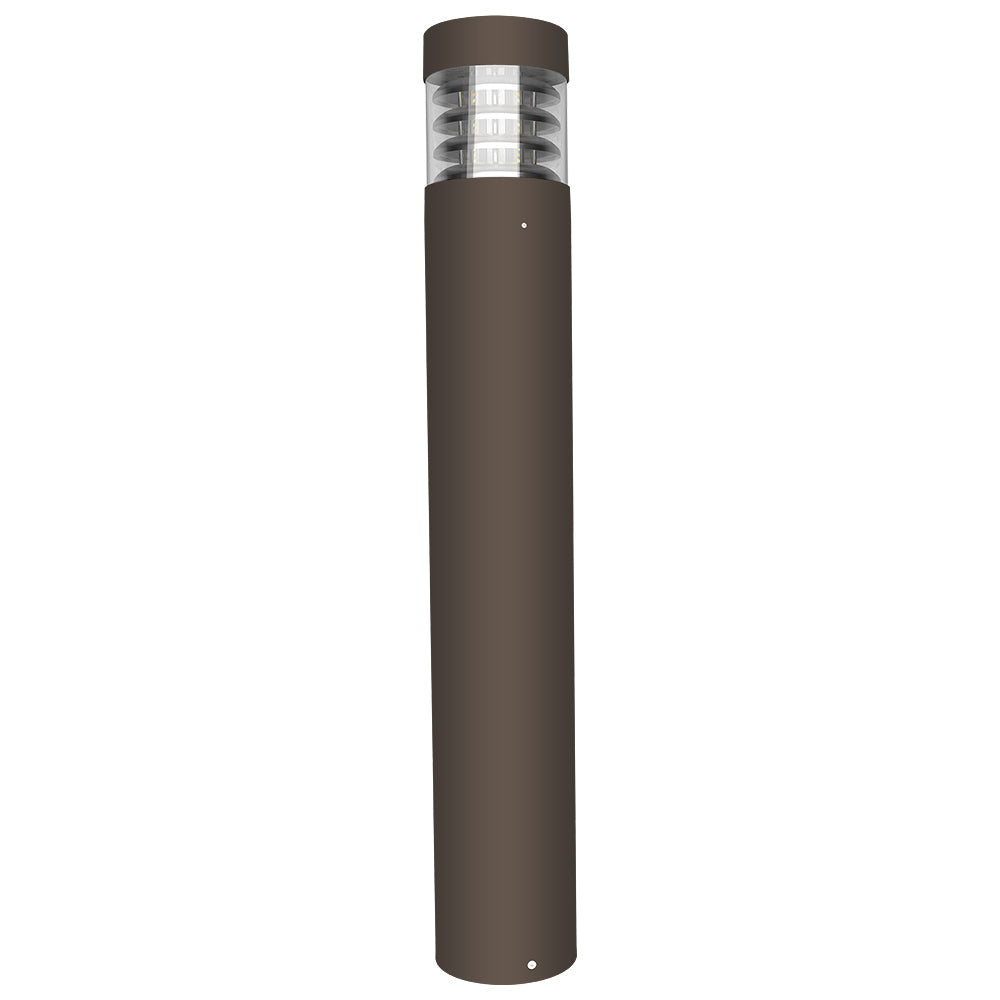 Haloitte Lighting Bronze Round Flat Top LED Bollard with Louvers 120-277Vac Selectable Wattage 14W to 24W Selectable CCT 3000K to 5000K 0-10V Dim IP65 Outdoor