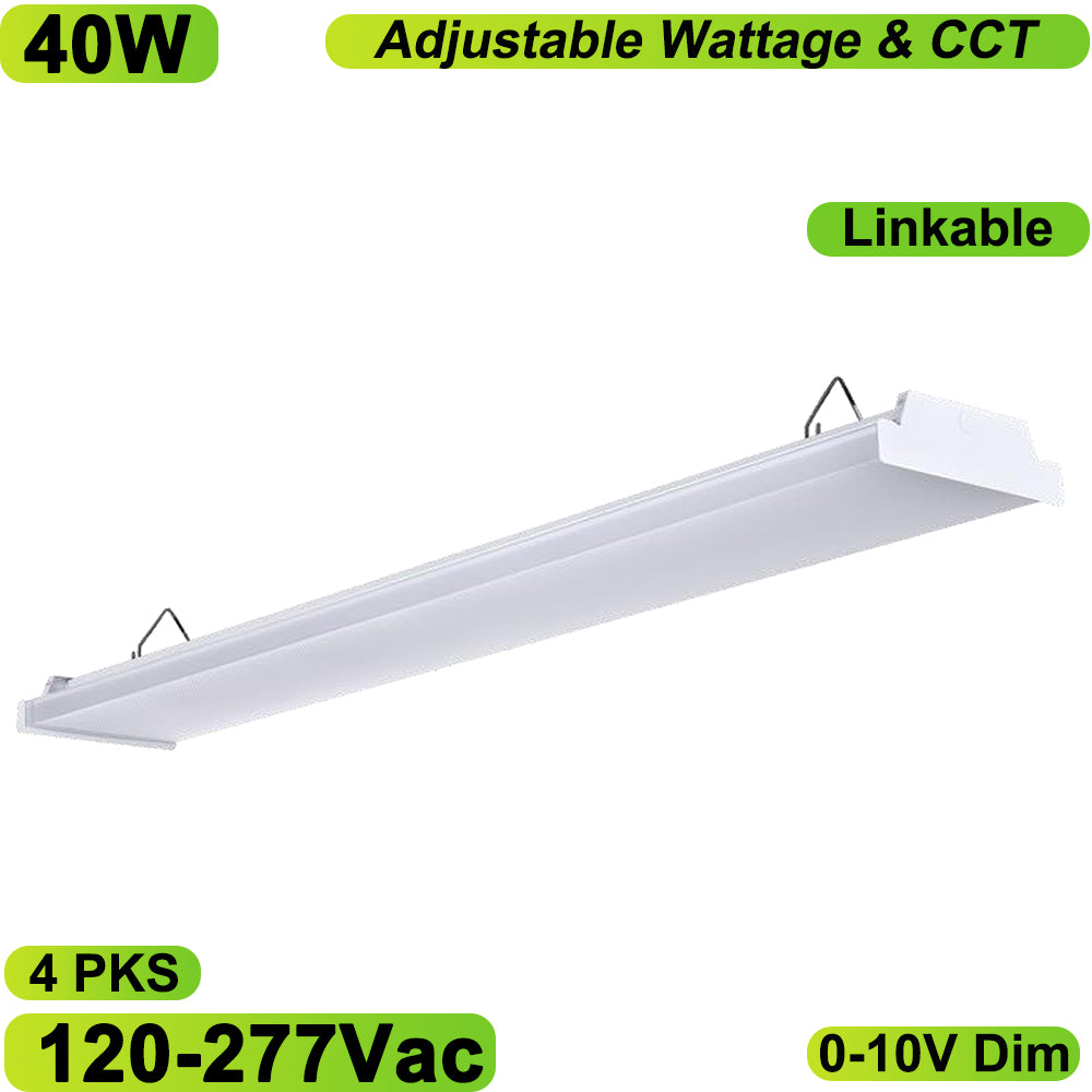 4FT LED Wraparound Light 120-277Vac 40W (3 Watts) 5000K (3 CCT) 0-10V Dim 5400LM 4PK