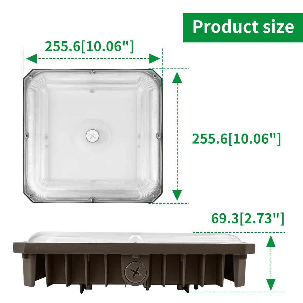 LED Canopy Light with Sensor Base 120-277Vac 100W/80W/60W 5000K/4000K/3500K 0-10V Dim Bronze