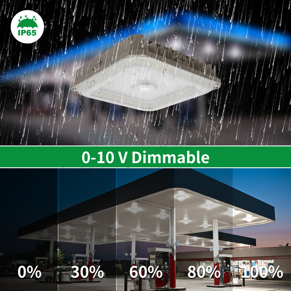 LED Canopy Light with Sensor Base 120-277Vac 100W/80W/60W 5000K/4000K/3500K 0-10V Dim Bronze