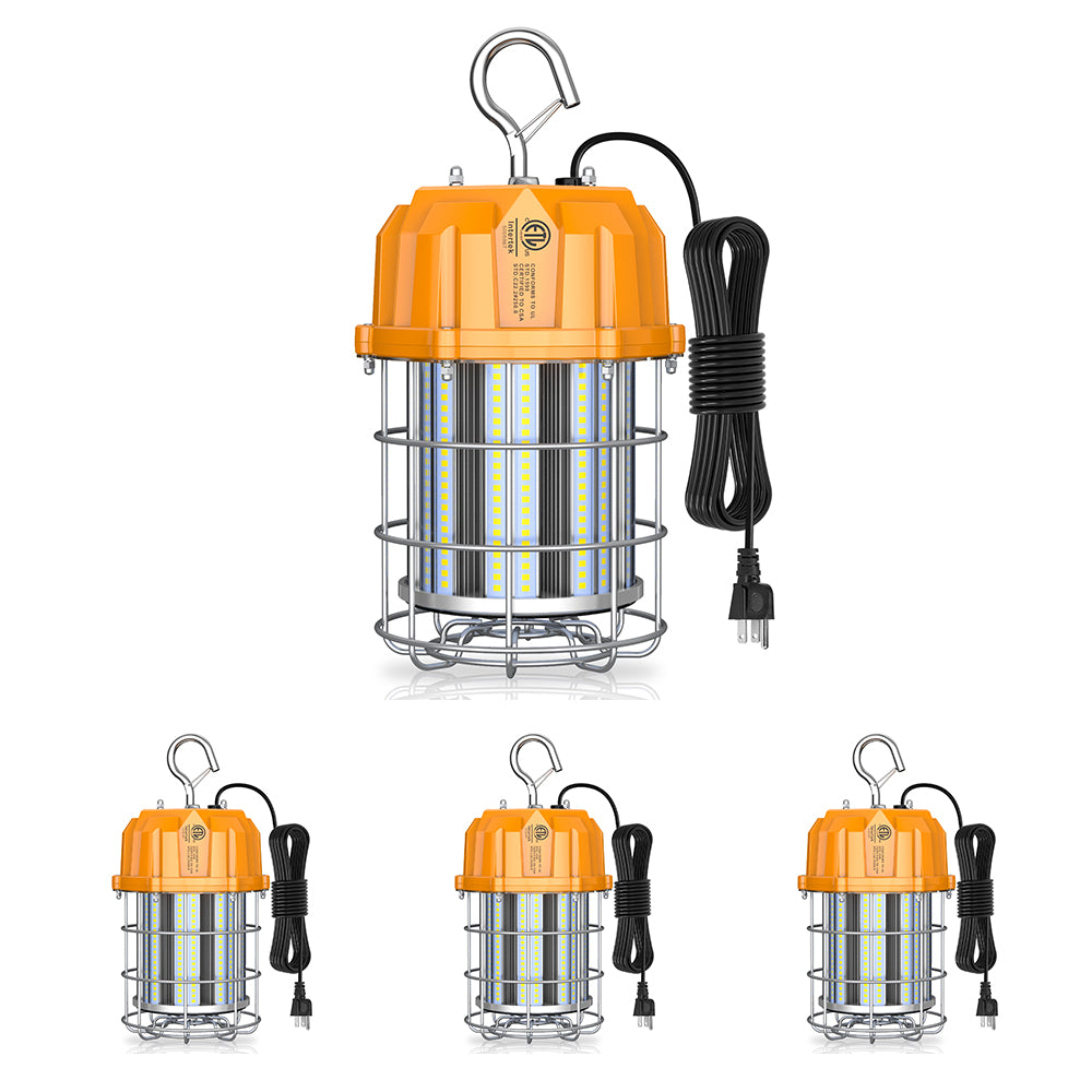 LED Temporary Work Light with 10FT Wire 120-277Vac 100W 5000K 14100LM Round 4PK